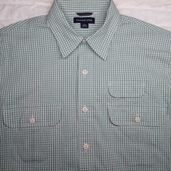 Lands' End Other - Lands’ End Men’s Short Sleeve Button-Down Shirt Green Check Plaid | Size M